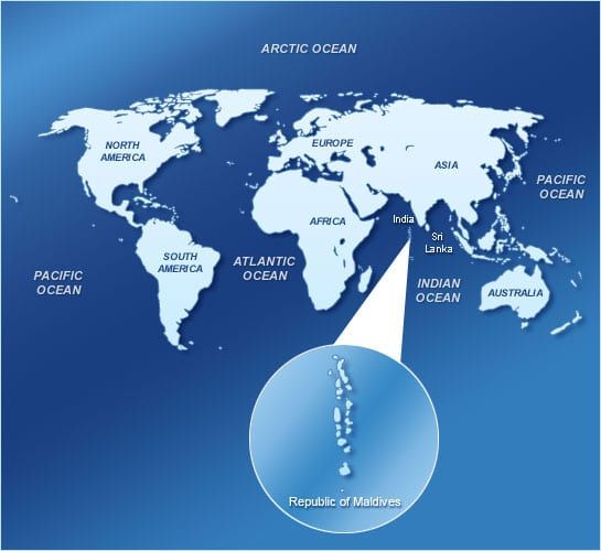 Mapa com a localização das Ilhas Maldivas - Ilhas Maldivas: um paraíso tropical no oceano índico