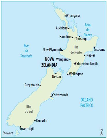 Mapa da Ilha norte e Ilha Sul da Nova Zelândia
